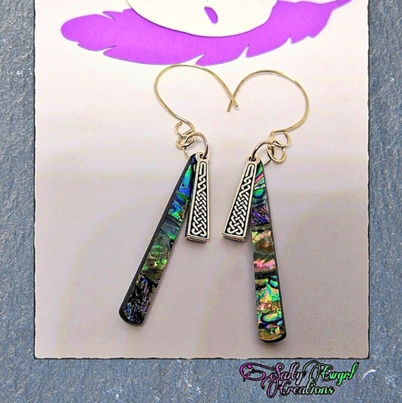 SaltyCwgrl Creations Jewelry - Abalone & Celtic Sterling Silver Earrings